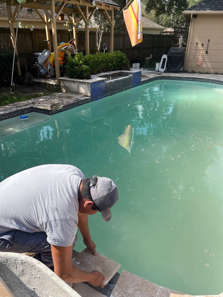 Coping Tile and Sandblast, CHR Builder Sandblasting project in Katy/Houston area, TX
