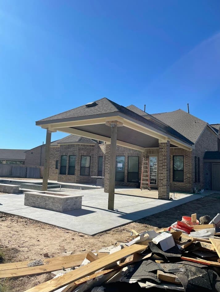 Cover Patio Three Side, Four Columns with Deck Extension, CHR Builder Cover Patio & Landscaping project in Katy/Houston area, TX