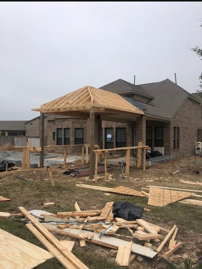 Cover Patio Three Side, Four Columns with Deck Extension, CHR Builder Cover Patio & Landscaping project in Katy/Houston area, TX