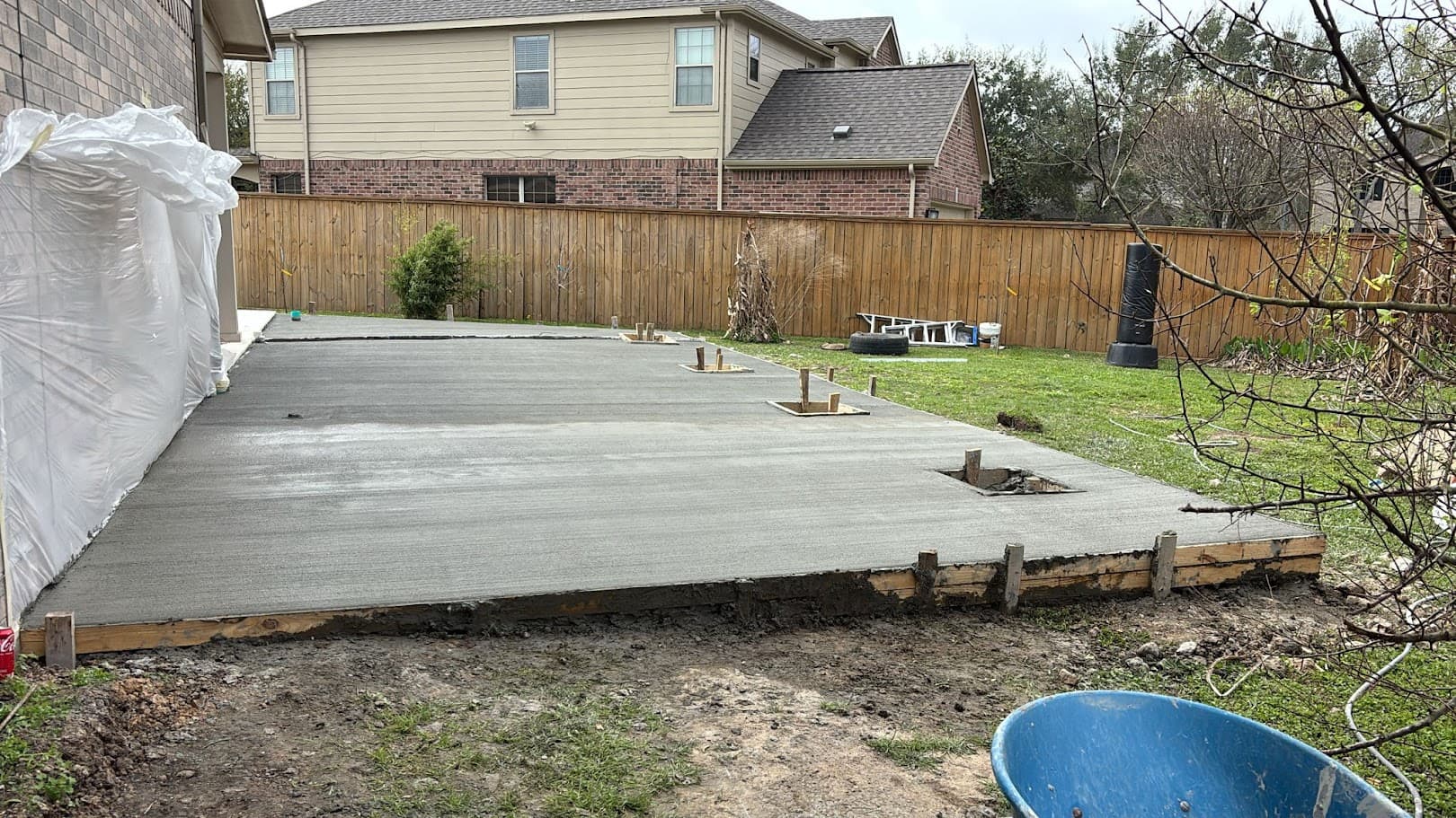 Covered Patio Attached to House, Concrete Deck with Pavers, CHR Builder Cover Patio & Landscaping project in Katy/Houston area, TX