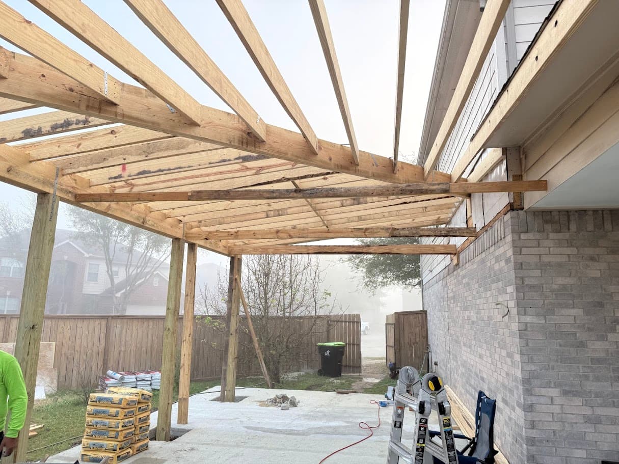 Covered Patio Attached to House, Concrete Deck with Pavers, CHR Builder Cover Patio & Landscaping project in Katy/Houston area, TX