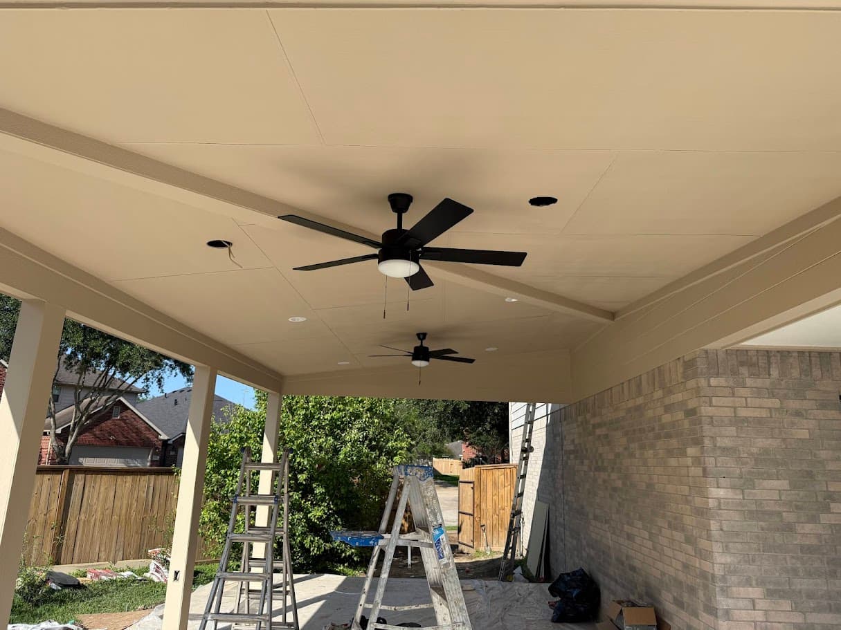 Covered Patio Attached to House, Concrete Deck with Pavers, CHR Builder Cover Patio & Landscaping project in Katy/Houston area, TX