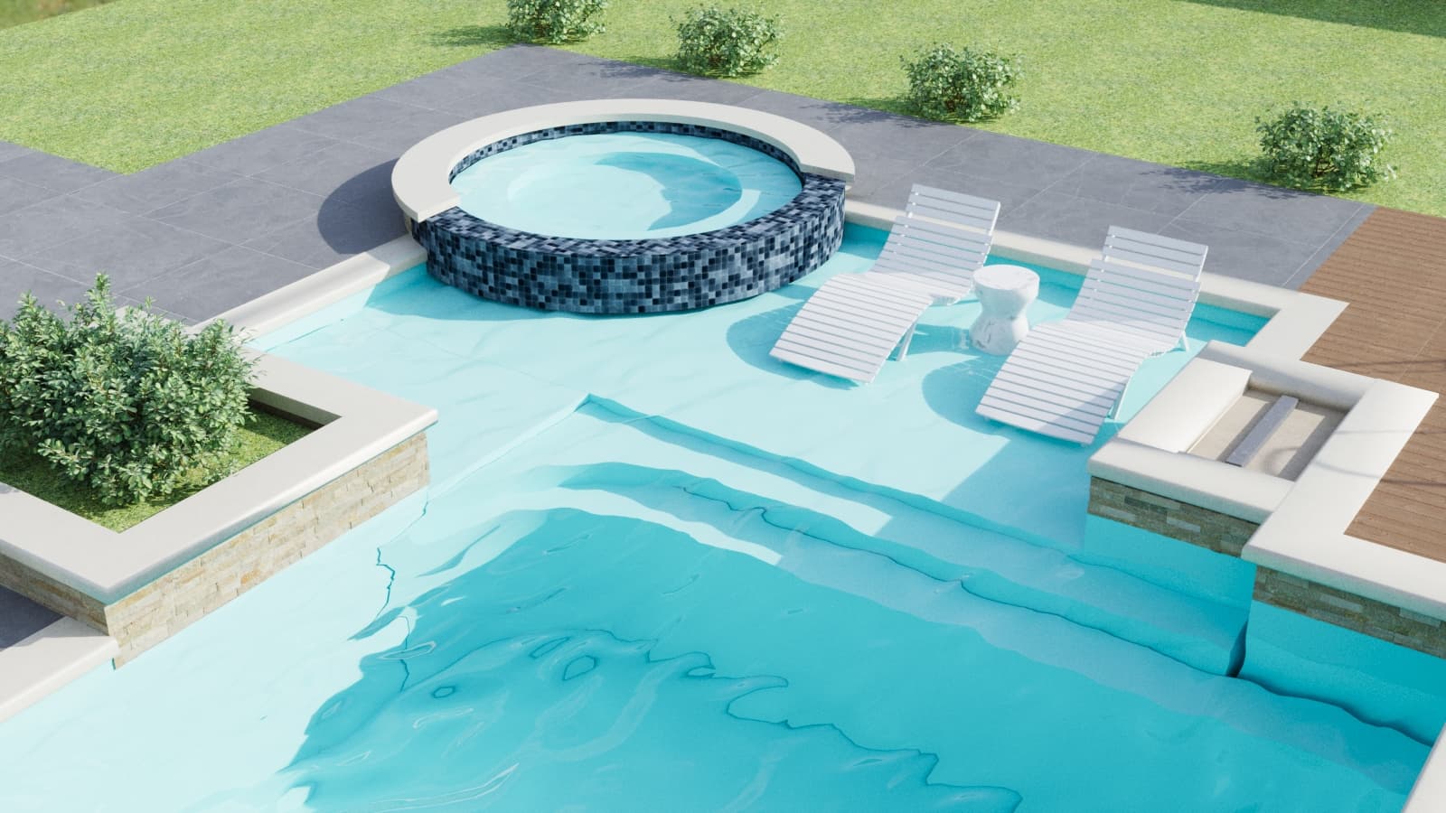 New Spa Coping Tile and Spray Deck, Katy TX, CHR Builder Renovation project in Katy, TX