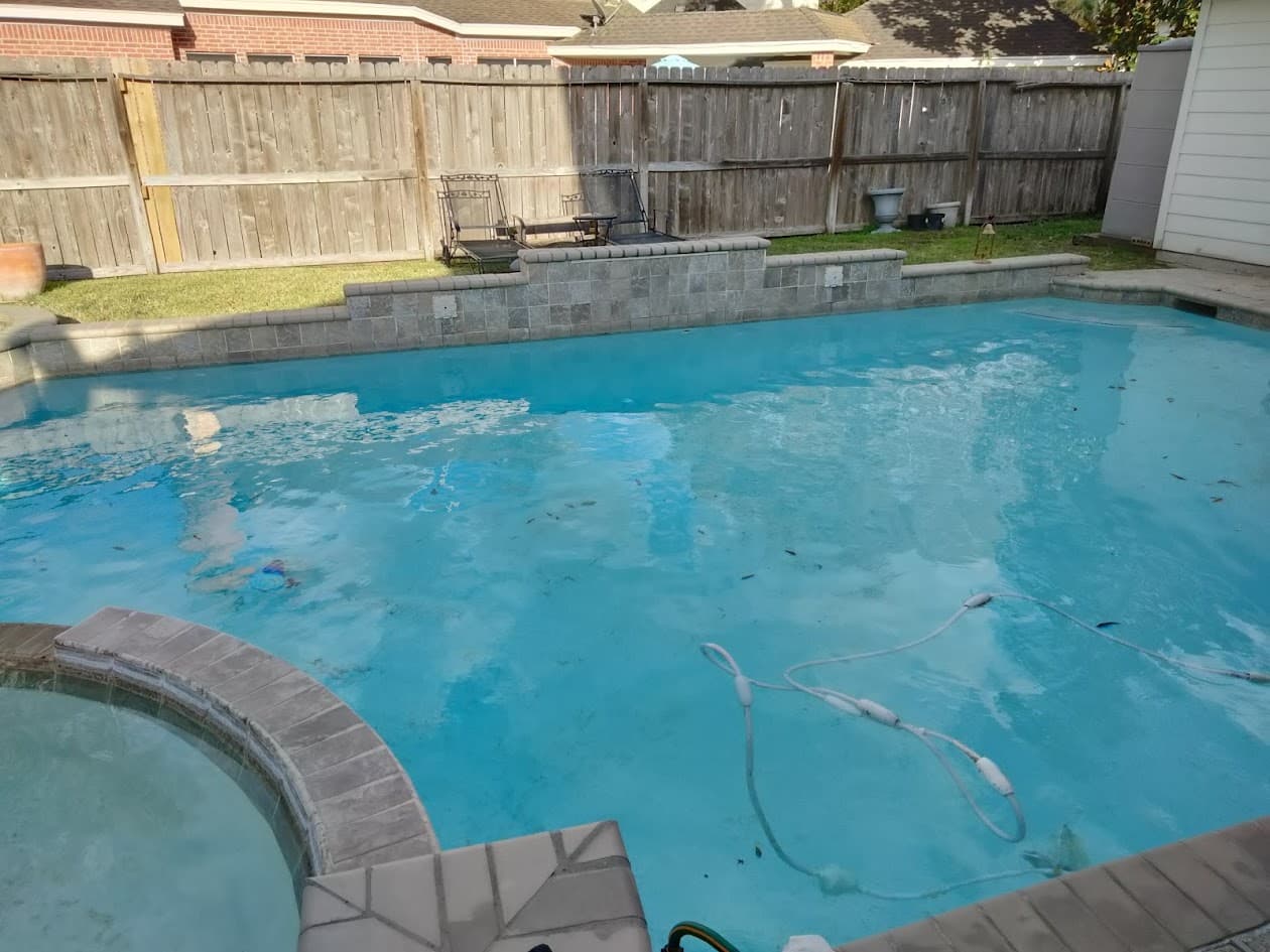 Replaster Pool Leveling New Tile Coping Skimmers and Spray Deck, CHR Builder Renovation project in Katy/Houston area, TX