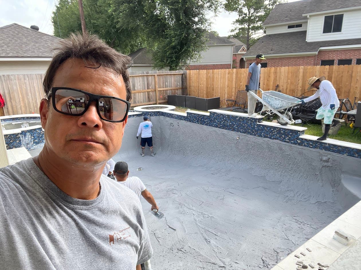 Replaster Pool Leveling New Tile Coping Skimmers and Spray Deck, CHR Builder Renovation project in Katy/Houston area, TX