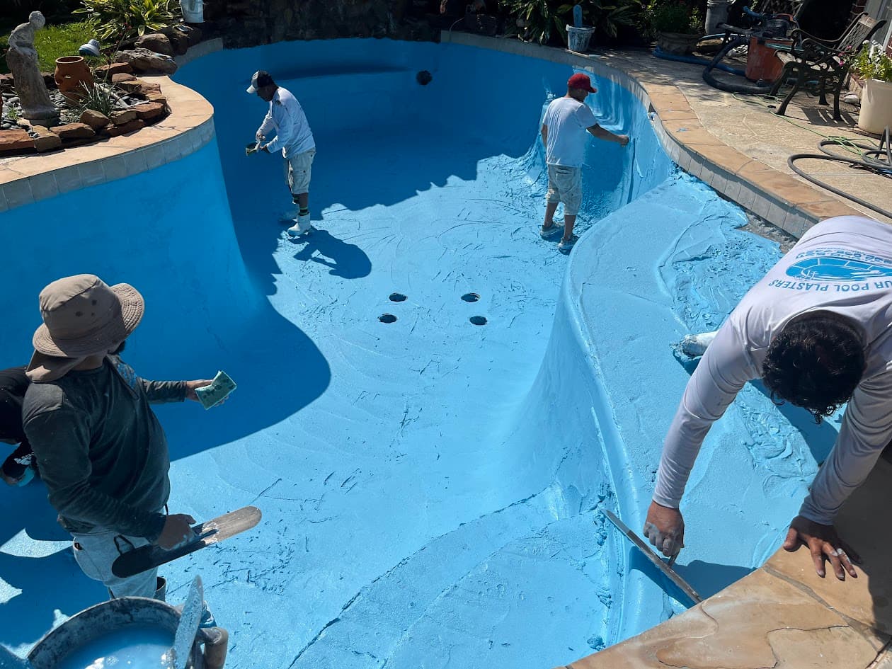 Replaster Tile Waterfall Sandblast and Spray Deck, CHR Builder Renovation project in Katy/Houston area, TX