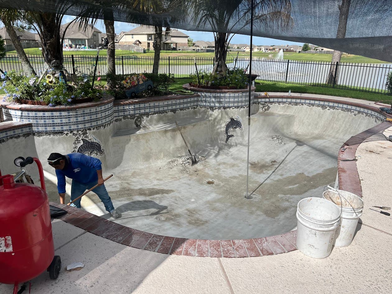 Transforming Vintage Pool Tiles with Sand Blasting, CHR Builder Sandblasting project in Katy/Houston area, TX