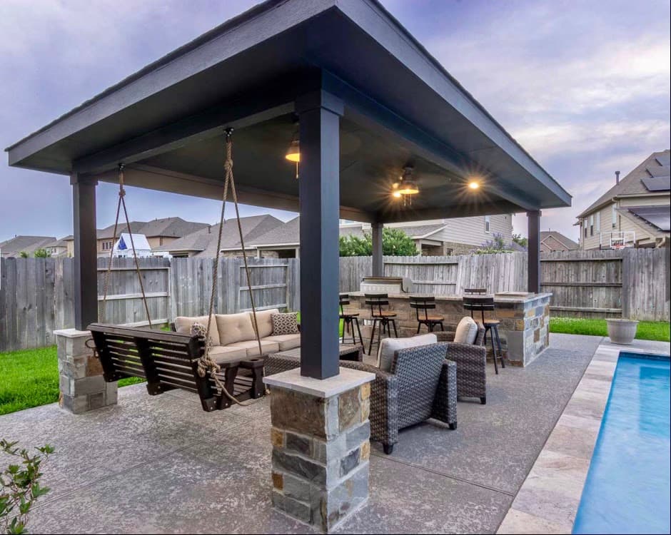 Cover Patio in the Pool Area, CHR Builder Cover Patio & Landscaping project in Katy/Houston area, TX