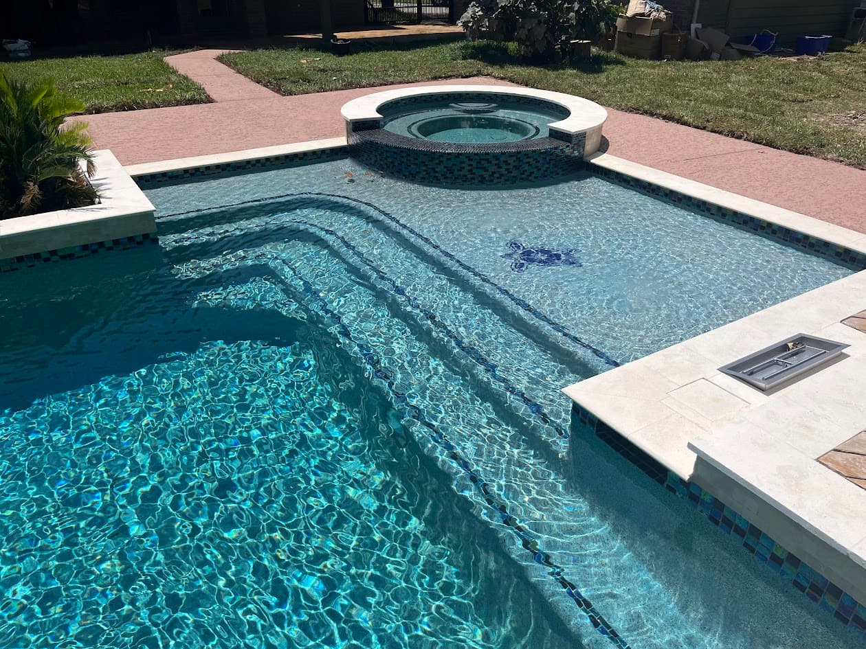 New spa coping, tile, and spray deck renovation, Katy TX