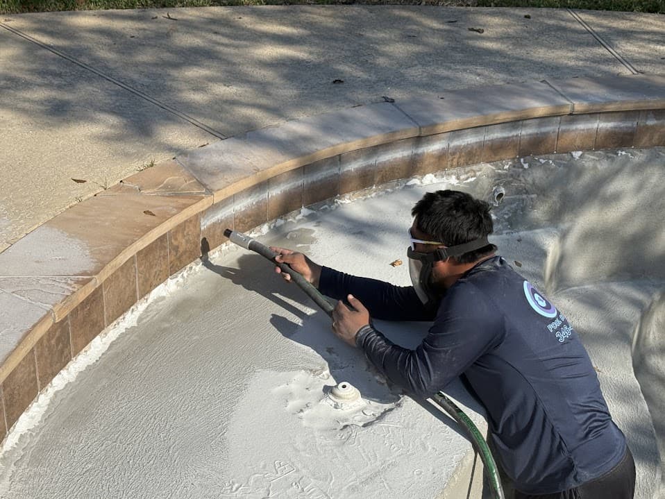 Transforming Stone Tiles, Pool and Jacuzzi Renovation, Katy TX, CHR Builder Sandblasting project in Katy, TX