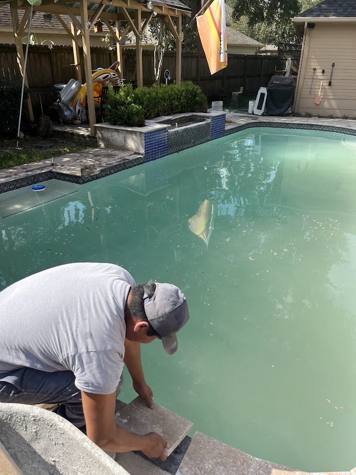 Coping Tile and Sandblast, CHR Builder Sandblasting project in Katy/Houston area, TX