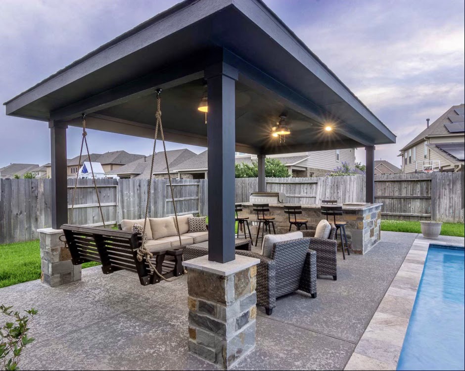 Cover Patio in the Pool Area, CHR Builder Cover Patio & Landscaping project in Katy/Houston area, TX