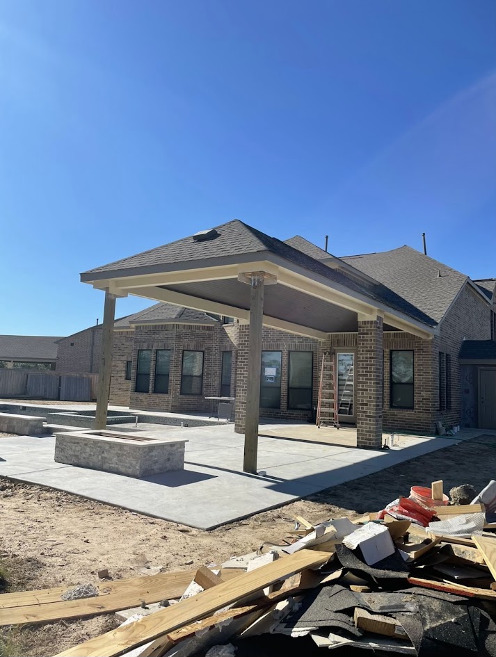 Cover Patio Three Side, Four Columns with Deck Extension, CHR Builder Cover Patio & Landscaping project in Katy/Houston area, TX