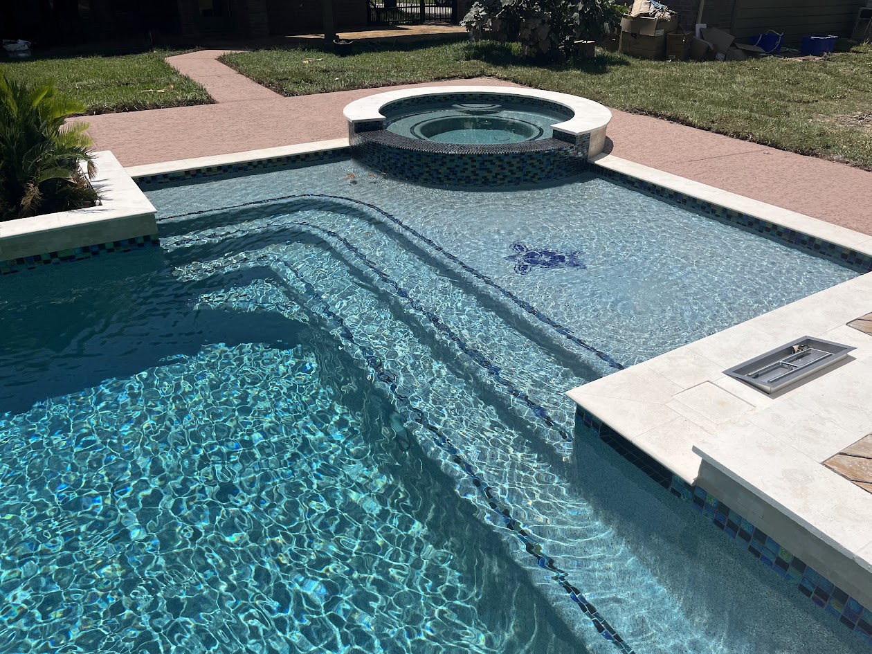 New spa coping, tile, and spray deck renovation, Katy TX