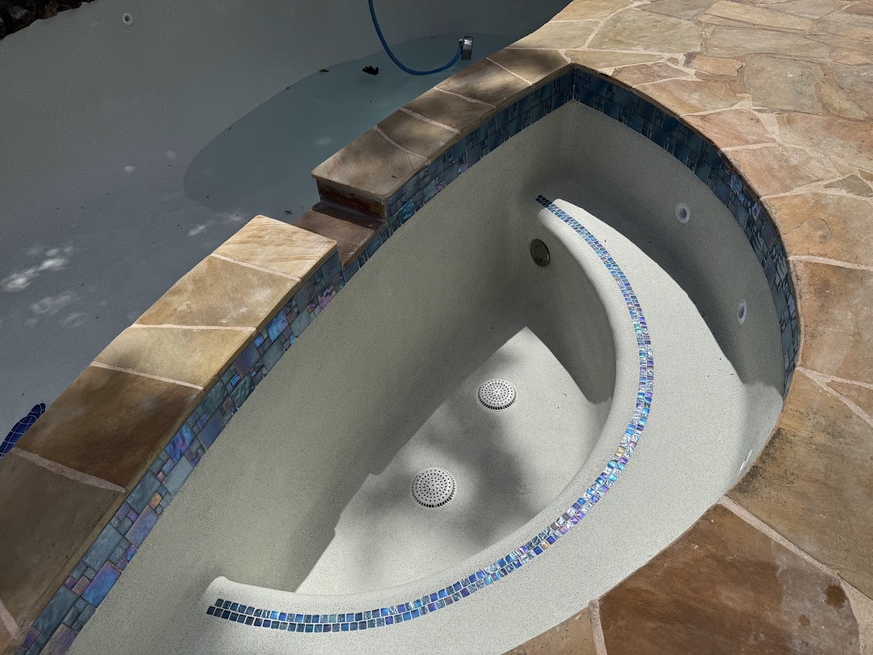 Pool Replaster, QuartzScapes Mariner Blue and Custom Dolphin Mosaic, CHR Builder Renovation project in Katy/Houston area, TX