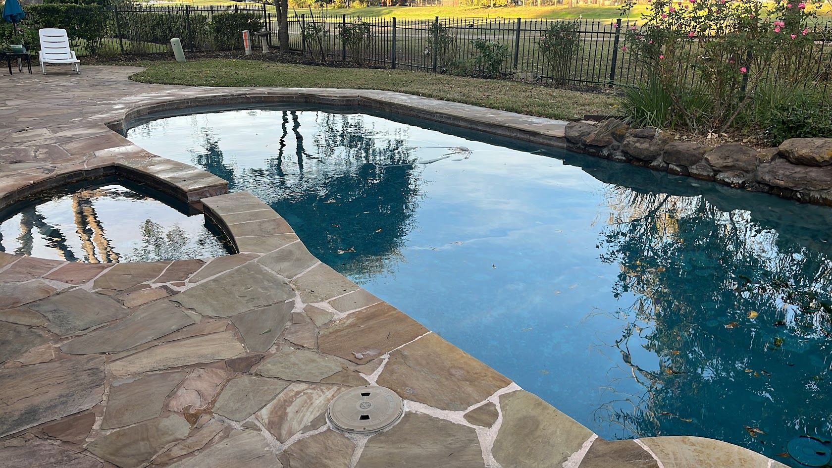 Pool Replaster, QuartzScapes Mariner Blue and Custom Dolphin Mosaic, CHR Builder Renovation project in Katy/Houston area, TX