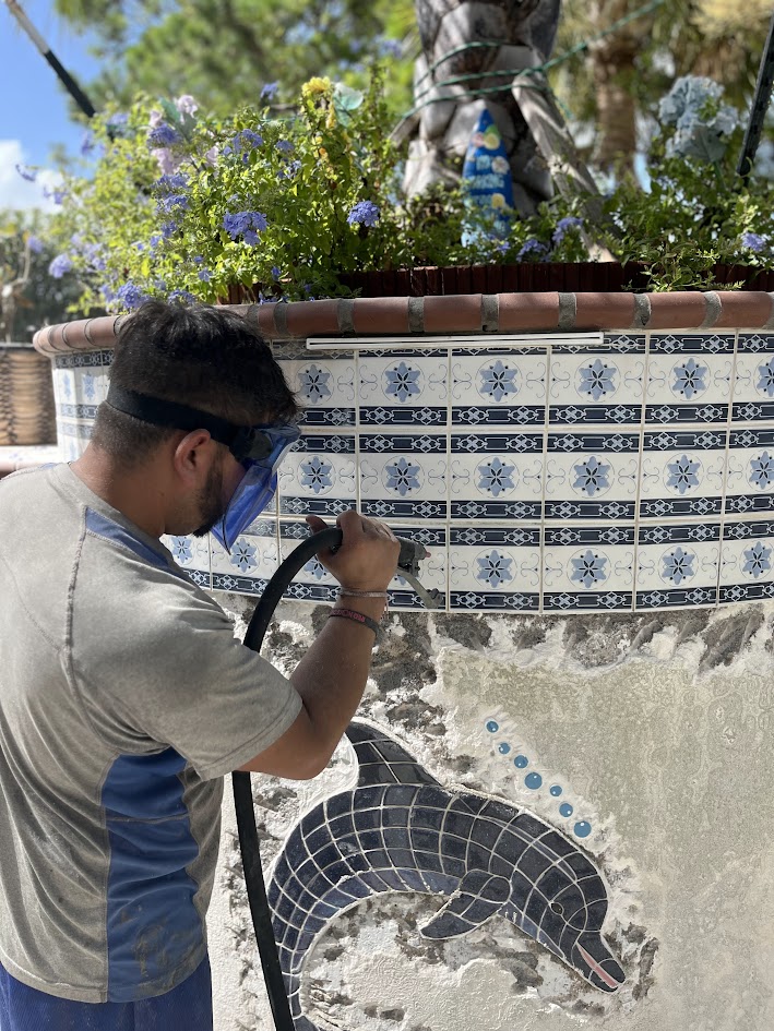 Transforming Vintage Pool Tiles with Sand Blasting, CHR Builder Sandblasting project in Katy/Houston area, TX